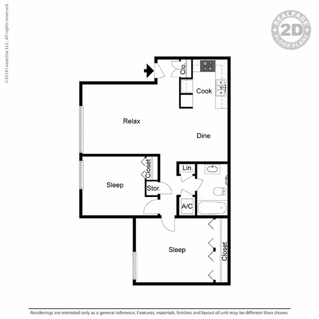 Medium 2 Bd 1 Bth City Slicker 106 floor plan
